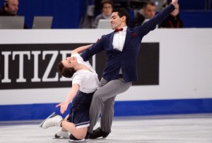 Italian ice dance pair Anna Cappellini and Luca Lanotte perform their short dance programme during the ISU European Figure Skating Championships on January 15, 2014 in Budapest, Hungary.     AFP PHOTO / ATTILA KISBENEDEK        (Photo credit should read ATTILA KISBENEDEK/AFP/Getty Images)