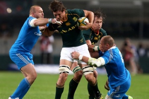 DURBAN, SOUTH AFRICA - JUNE 08: Eben Etzebeth of South Africa in action during the Castle Incoming Tour match between South Africa and Italy at Growthpoint Kings Park on June 08, 2013 in Durban, South Africa. (Photo by Steve Haag/Gallo Images/Getty Images)