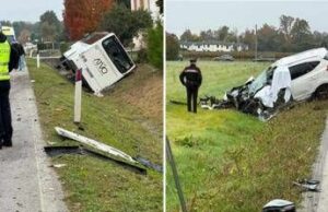Scontro frontale tra auto e bus di studenti a Ordezo, morto un automobilista