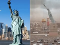 Il vento abbatte la Statua della Libertà (ma non quella di New York): il video