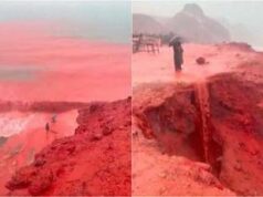 Mare ‘rosso sangue’ in Iran, lo spettacolo sull’isola di Hormuz
