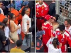 Kim Kardashian a Montecarlo, ‘ruba’ asciugamano ad Antonelli e bacia Hamilton