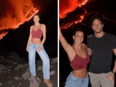 Diletta Leotta, la foto davanti all’Etna in eruzione scatena la polemica: “Cattivo esempio”