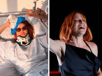 Noemi torna sul palco dopo la caduta: “Dove eravamo rimasti?”